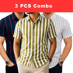 3 Pcs Half Sleeve Print Shirt- Blue Red+ Lemon+White Small