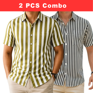 2 Pcs Half Sleeve Print Shirt- Lemon+Black Small