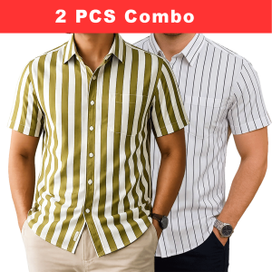 2 Pcs Half Sleeve Print Shirt- Lemon+White Small
